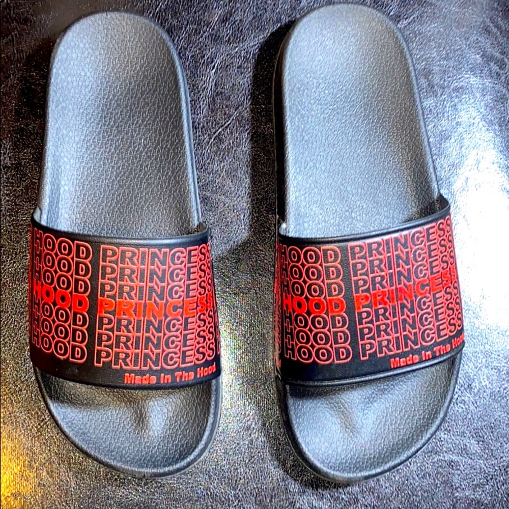 Black made in the hood slides